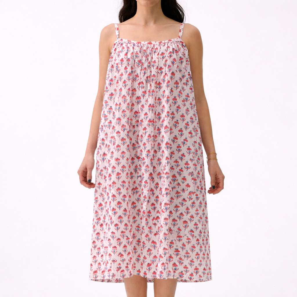 Robe Red Blue Flowers Big