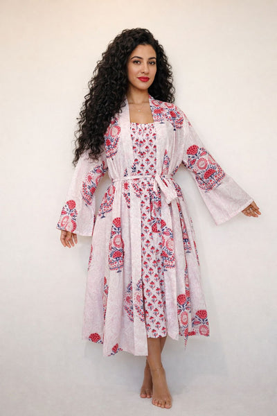 Robe Red Blue Flowers Small