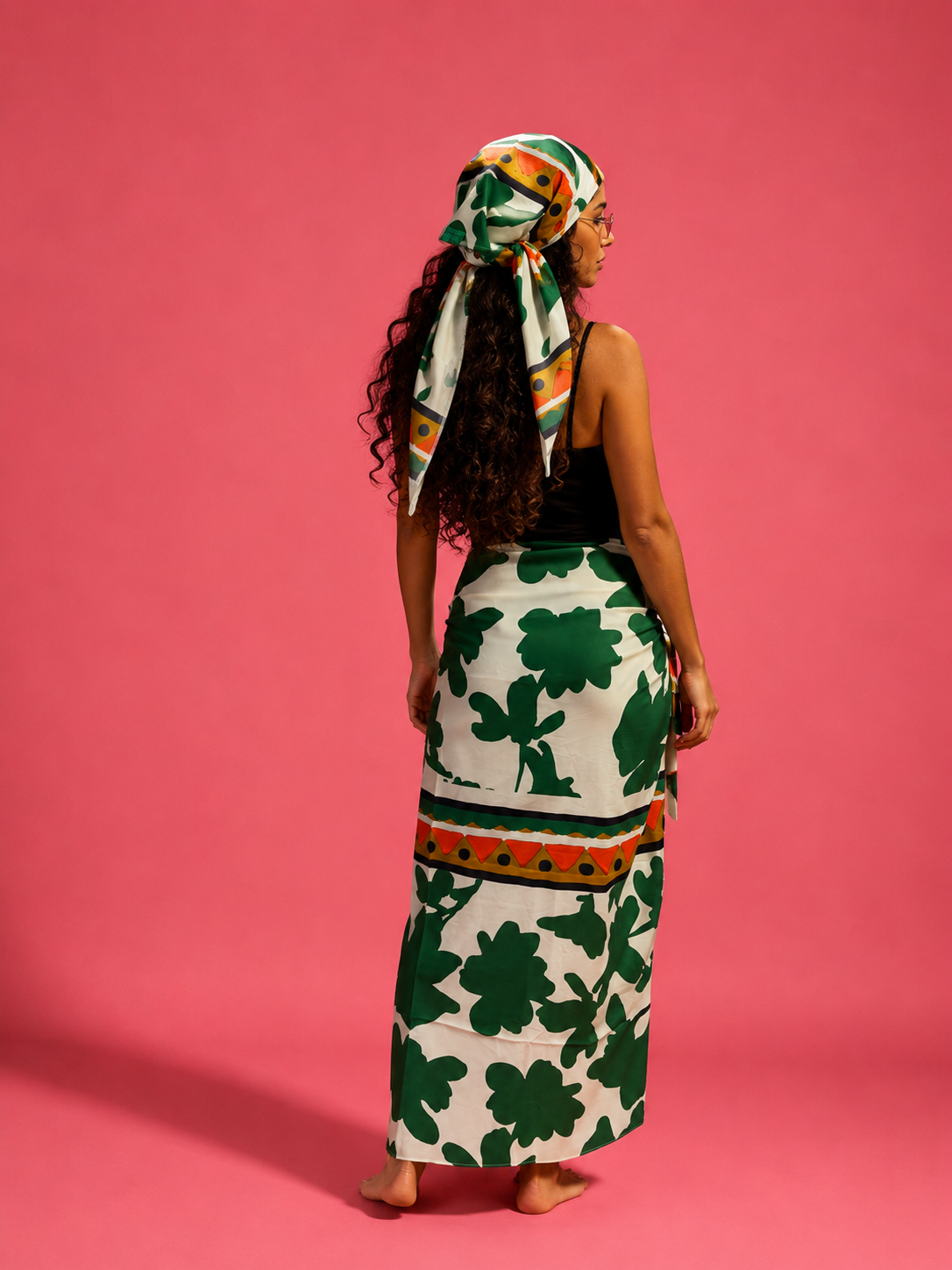 Green Floral sarong & scarf / long