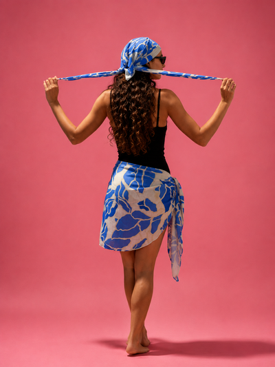 Blue Floral sarong & scarf / short