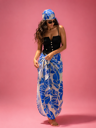 Blue floral sarong & scarf / Long