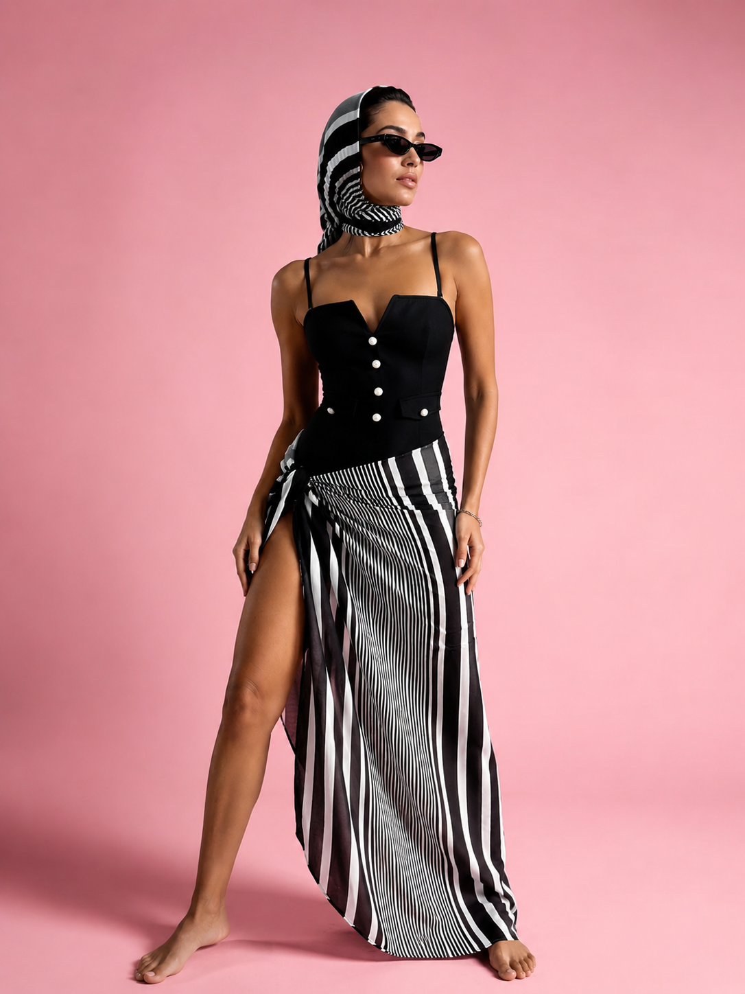 Stripped sarong & scarf - long