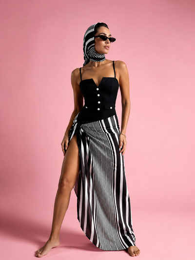 Stripped sarong & scarf - long