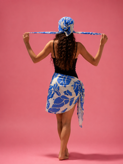 Blue Floral sarong & scarf / short
